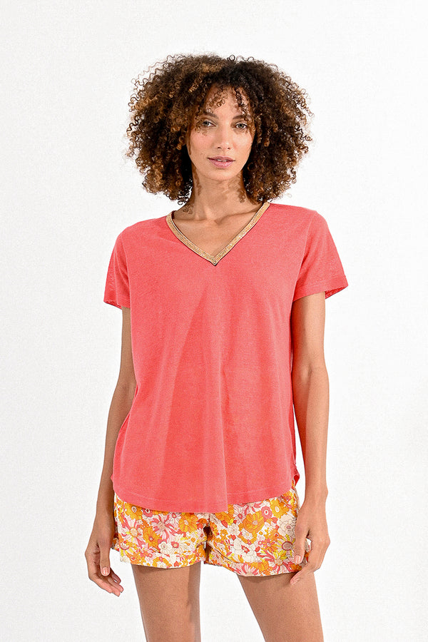 MOLLY BRACKEN CORAL KNITTED TEE