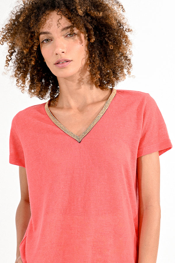 MOLLY BRACKEN CORAL KNITTED TEE
