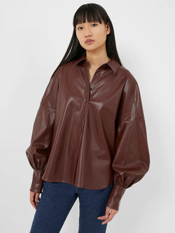 FRENCH CONNECTION Etta Vegan Leather Puff Sleeve Blouse