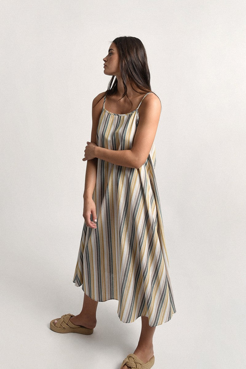 MOLLY BRACKEN STRIPED FLARE DRESS WITH BACK KNOT